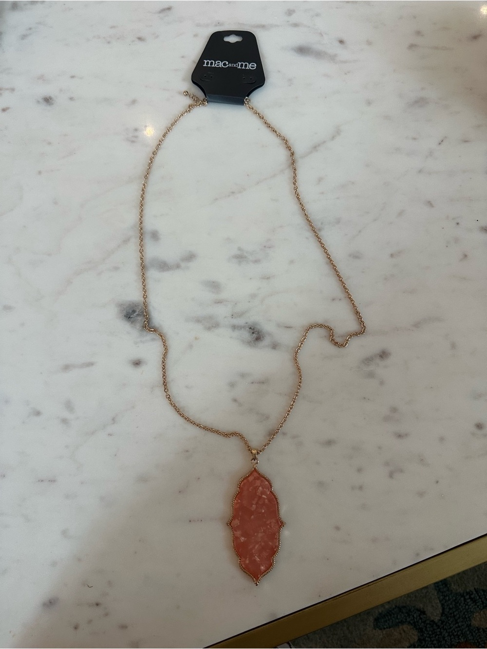 mac and me Gold-Tone Necklace with Coral Pink Pendant